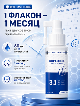 Спрей для роста волос 3-в-1 Kopexidil 60 мл